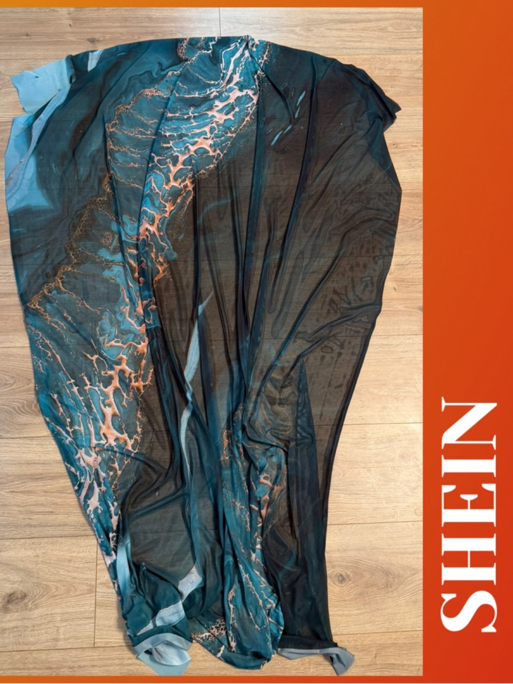 SHEIN Teal and Coral Marble Sheer Wrap